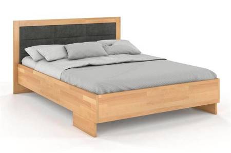 Tapicerowane łóżko drewniane - bukowe Visby KALMAR High BC (Skrzynia na pościel) / 140x200 cm, kolor naturalny, zagłówek Casablanca 2302