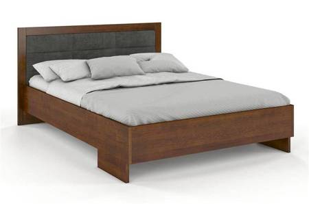 Tapicerowane łóżko drewniane - sosnowe Visby KALMAR High BC (Skrzynia na pościel) / 120x200 cm, kolor orzech, zagłówek Casablanca 2306